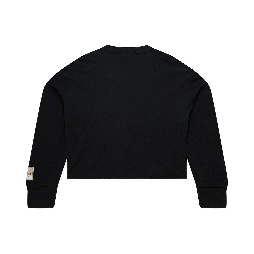 New York Knicks Women's Hardwood Classics Studded Boxy Cropped Long Sleeve T-Shirt - Black | Mitchell & Ness on sale