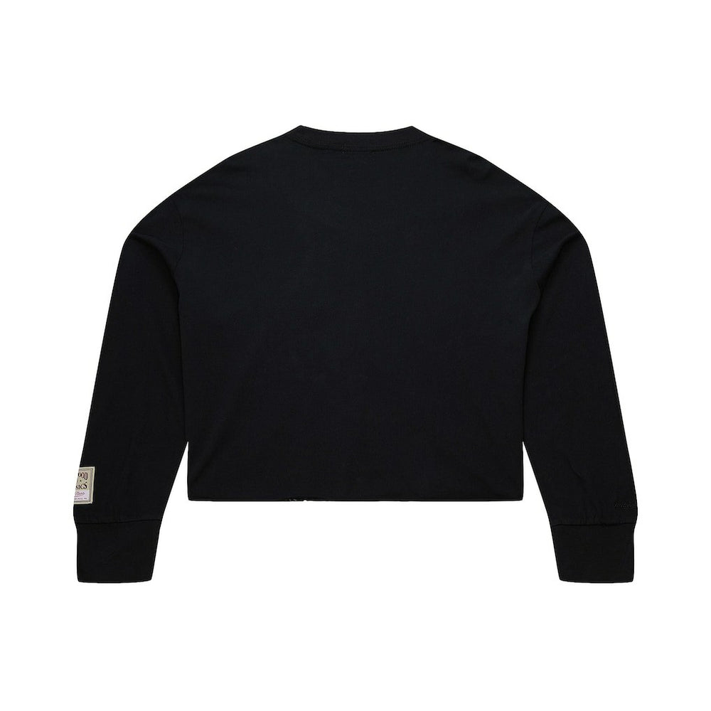 New York Knicks Women's Hardwood Classics Studded Boxy Cropped Long Sleeve T-Shirt - Black | Mitchell & Ness on sale