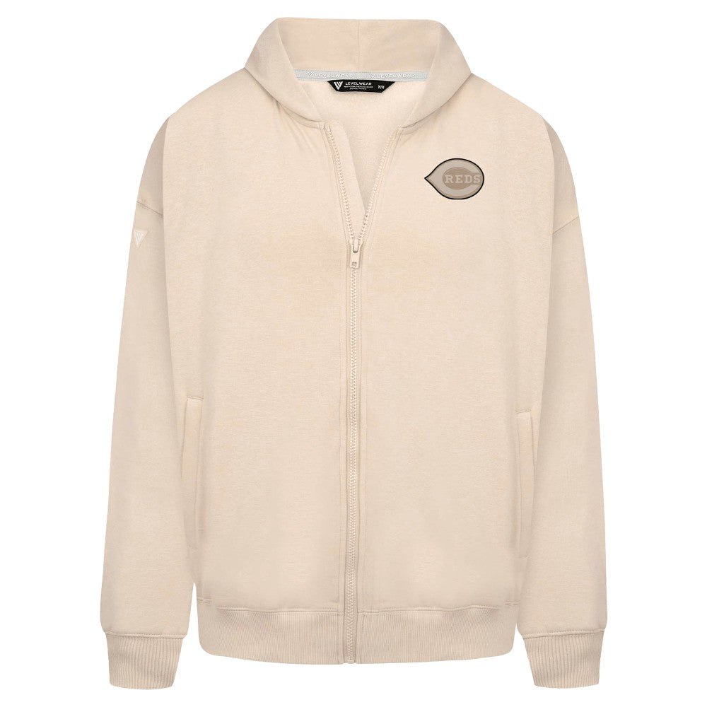 Cincinnati Reds Levelwear Uphill Oversized Full-Zip Hoodie - Khaki