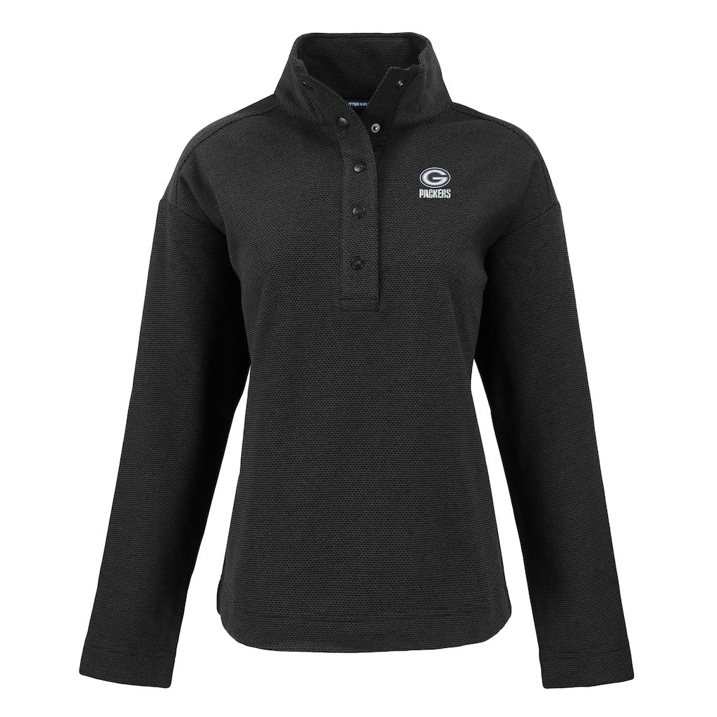 Green Bay Packers Cutter & Buck Women's Hunts Point Eco Half-Snap Sweatshirt - Black for sale