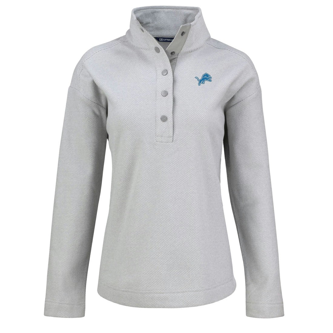 Detroit Lions Cutter & Buck Women's Hunts Point Eco Half-Snap Sweatshirt - Gray for sale