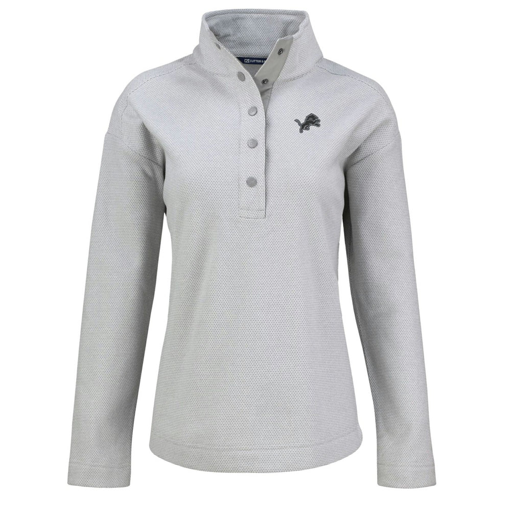 Detroit Lions Cutter & Buck Women's Hunts Point Eco Half-Snap Sweatshirt - Gray for sale