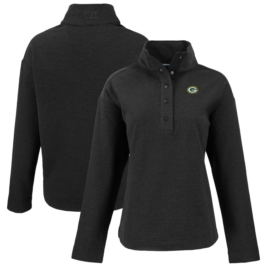 Green Bay Packers Cutter & Buck Women's Hunts Point Eco Half-Snap Sweatshirt - Black discount