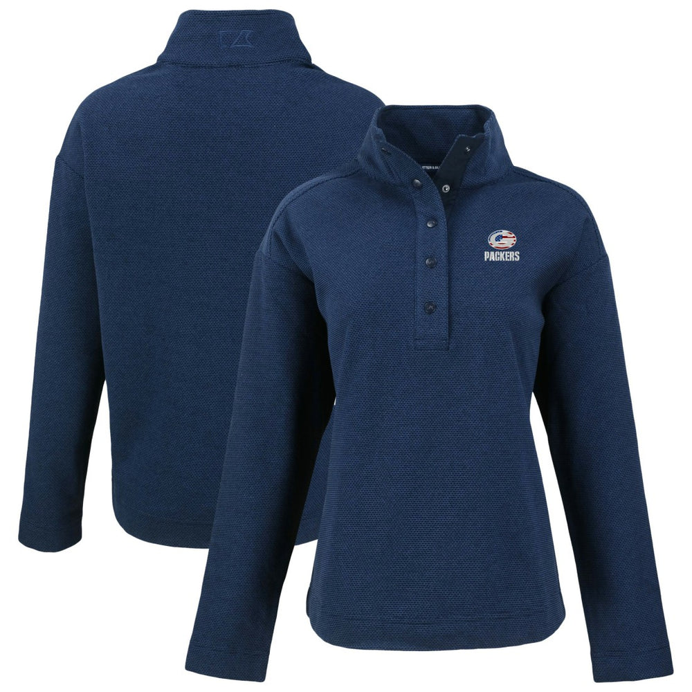 Green Bay Packers Cutter & Buck Women's Hunts Point Eco Half-Snap Sweatshirt - Navy on sale