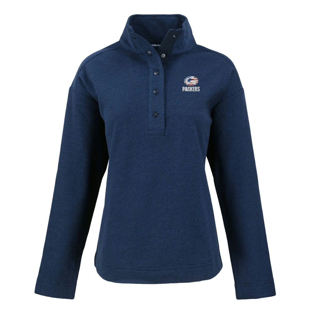 Green Bay Packers Cutter & Buck Women's Hunts Point Eco Half-Snap Sweatshirt - Navy on sale