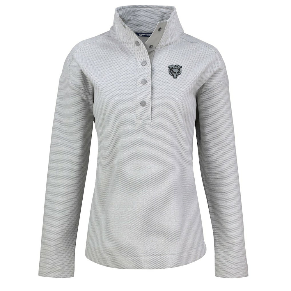 Chicago Bears Cutter & Buck Women's Hunts Point Eco Half-Snap Sweatshirt - Gray for sale