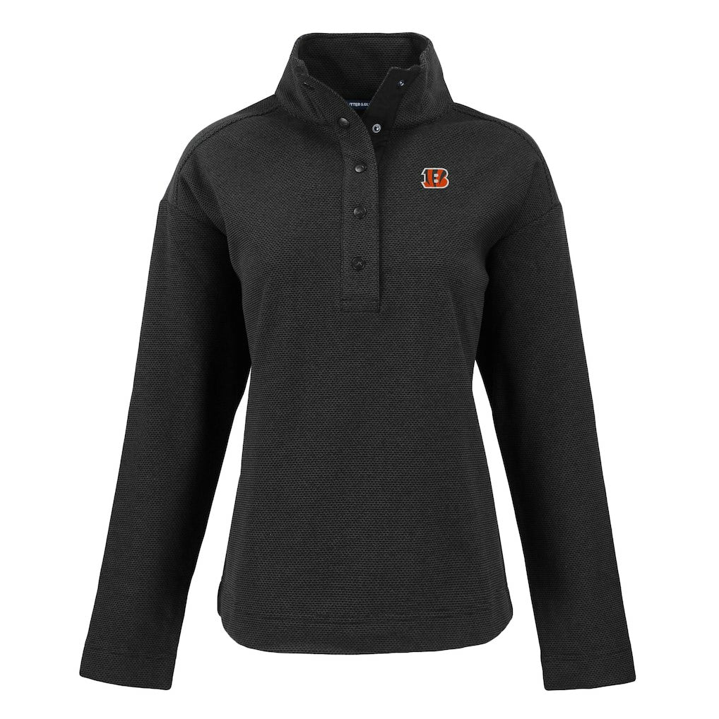 Cincinnati Bengals Cutter & Buck Women's Hunts Point Eco Half-Snap Sweatshirt - Black outlet