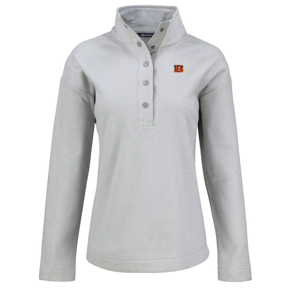 Cincinnati Bengals Cutter & Buck Women's Hunts Point Eco Half-Snap Sweatshirt - Gray online