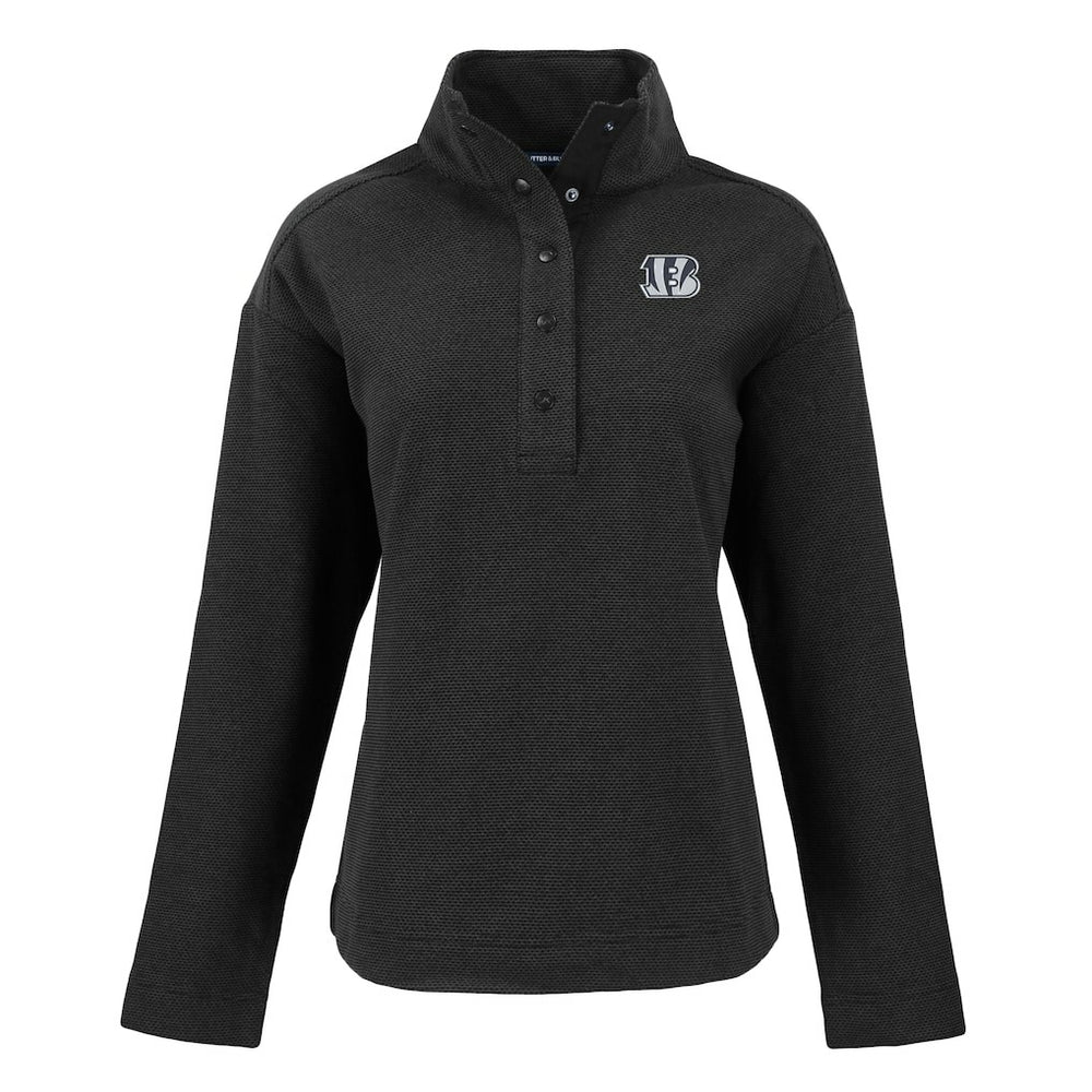 Cincinnati Bengals Cutter & Buck Women's Hunts Point Eco Half-Snap Sweatshirt - Black for sale