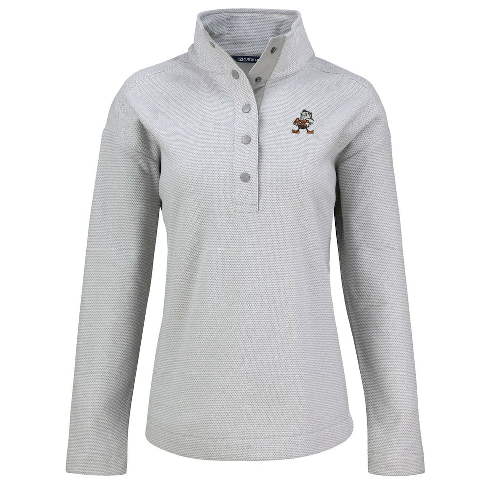 Cleveland Browns Cutter & Buck Women's Hunts Point Eco Half-Snap Sweatshirt - Gray outlet
