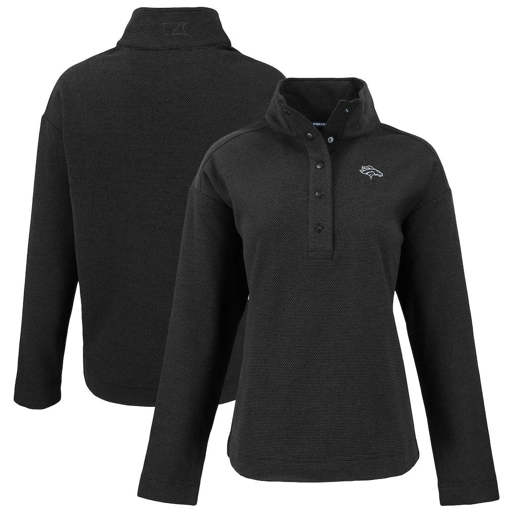 Denver Broncos Cutter & Buck Women's Hunts Point Eco Half-Snap Sweatshirt - Black cheap