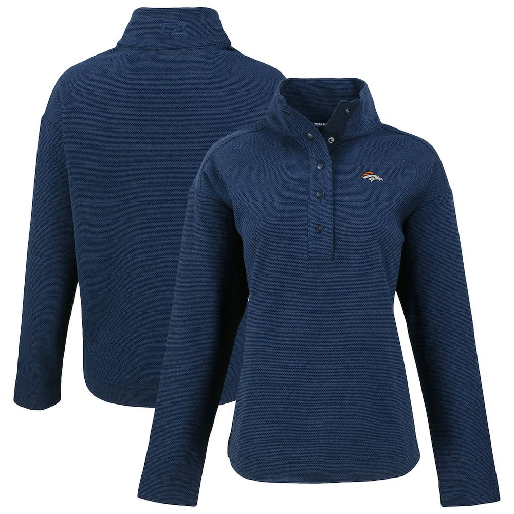 Denver Broncos Cutter & Buck Women's Hunts Point Eco Half-Snap Sweatshirt - Navy online