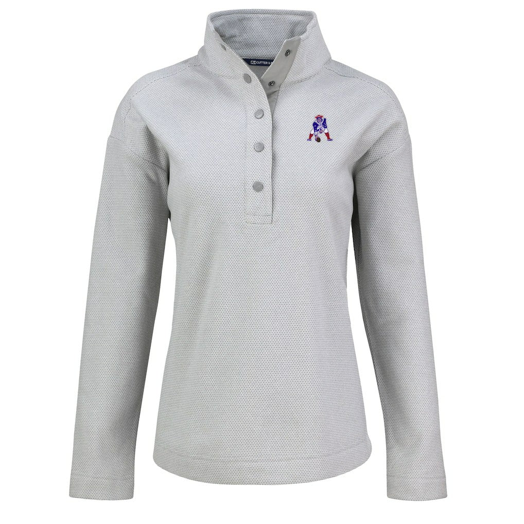 New England Patriots Cutter & Buck Women's Hunts Point Eco Half-Snap Sweatshirt - Gray sale