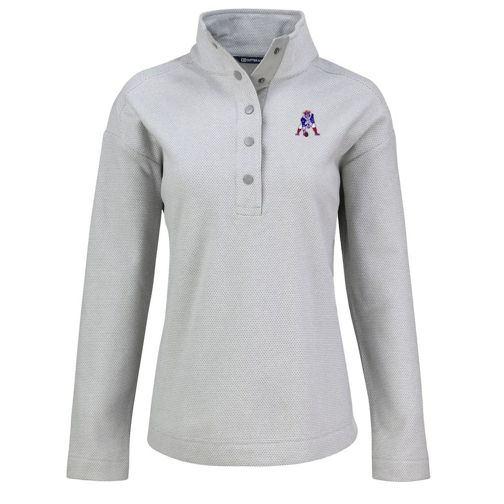 New England Patriots Cutter & Buck Women's Hunts Point Eco Half-Snap Sweatshirt - Gray sale