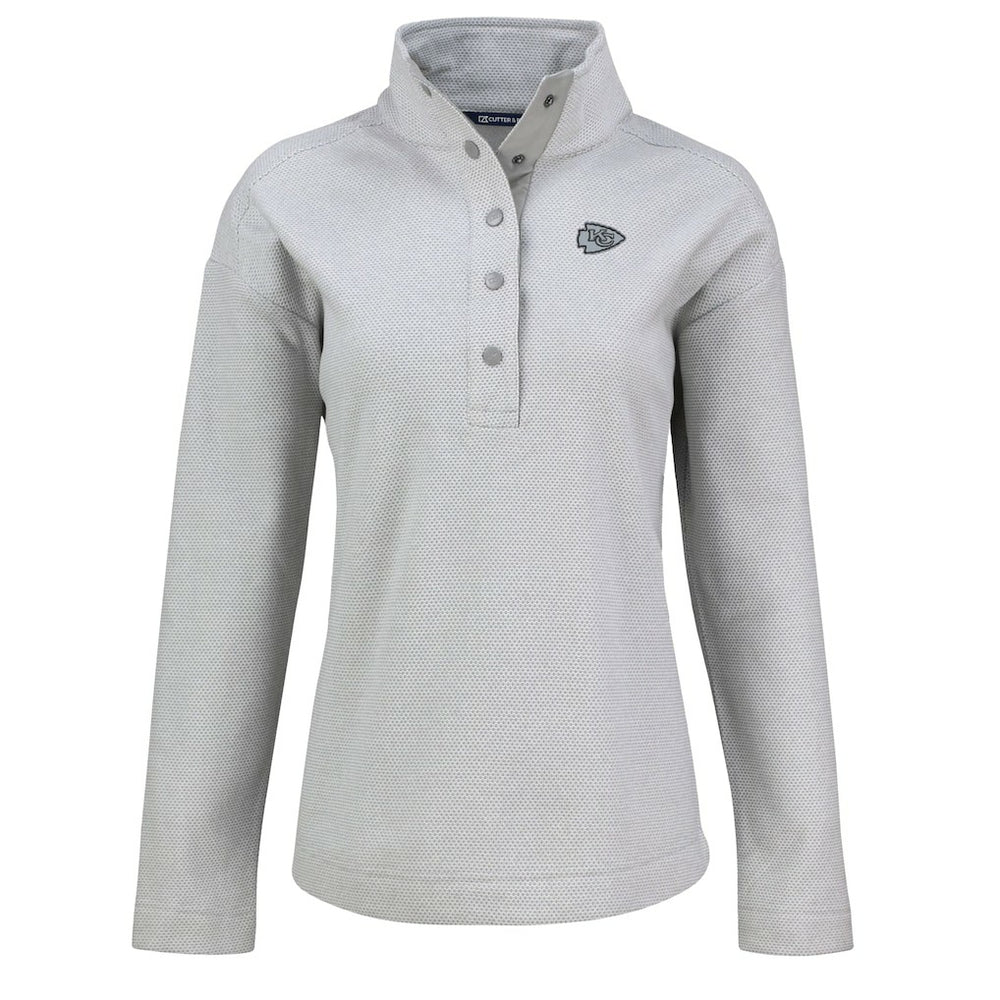 Kansas City Chiefs Cutter & Buck Women's Hunts Point Eco Half-Snap Sweatshirt - Gray for sale