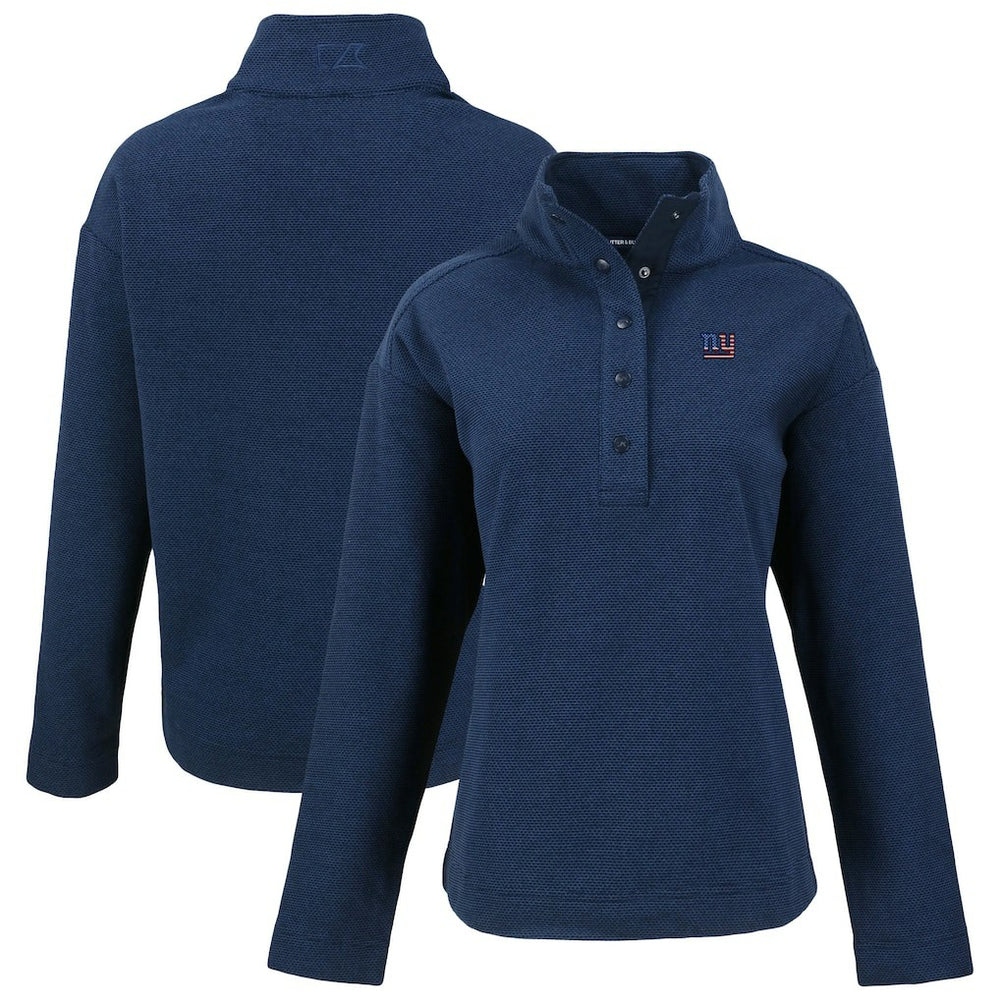 New York Giants Cutter & Buck Women's Hunts Point Eco Half-Snap Sweatshirt - Navy discount