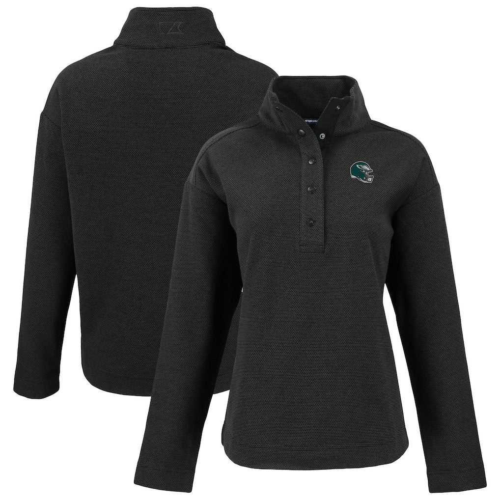 Philadelphia Eagles Cutter & Buck Women's Hunts Point Eco Half-Snap Sweatshirt - Black on sale