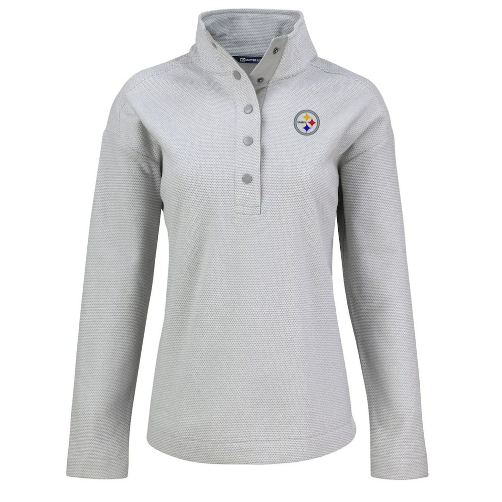 Pittsburgh Steelers Cutter & Buck Women's Hunts Point Eco Half-Snap Sweatshirt - Gray discount