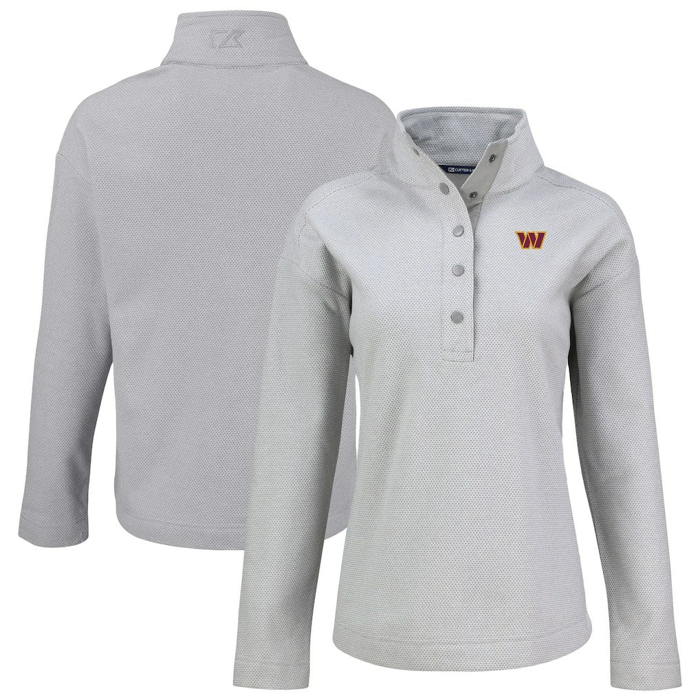 Washington Commanders Cutter & Buck Women's Hunts Point Eco Half-Snap Sweatshirt - Gray on sale