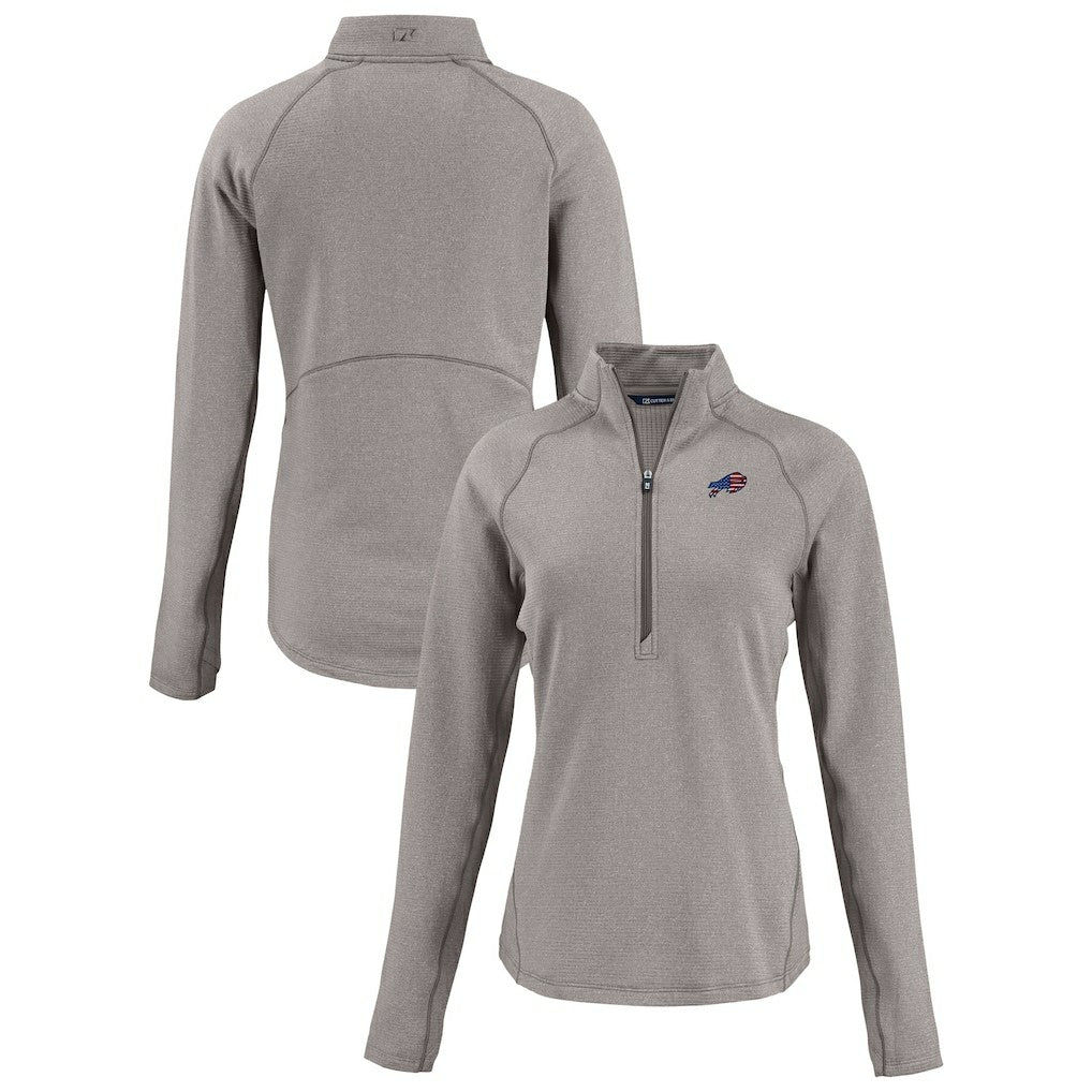 Buffalo Bills Cutter & Buck Women's Americana Peshastin Eco Fleece Recycled Tri-Blend Raglan Half-Zip Jacket - Heather Gray sale