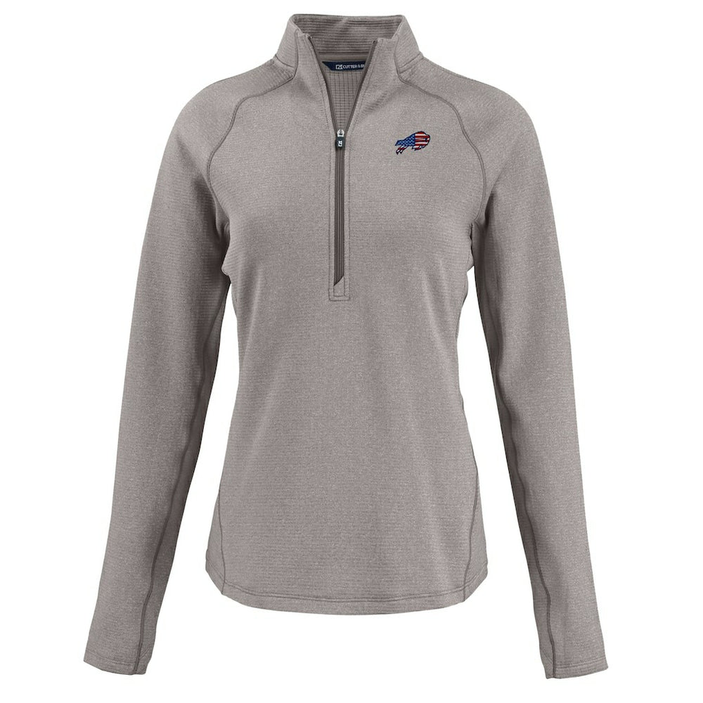 Buffalo Bills Cutter & Buck Women's Americana Peshastin Eco Fleece Recycled Tri-Blend Raglan Half-Zip Jacket - Heather Gray sale