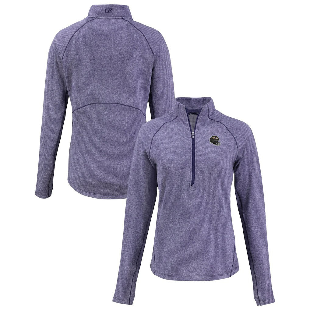 Baltimore Ravens Cutter & Buck Women's Peshastin Eco Fleece Recycled Tri-Blend Raglan Half-Zip Jacket - Heather Purple on sale