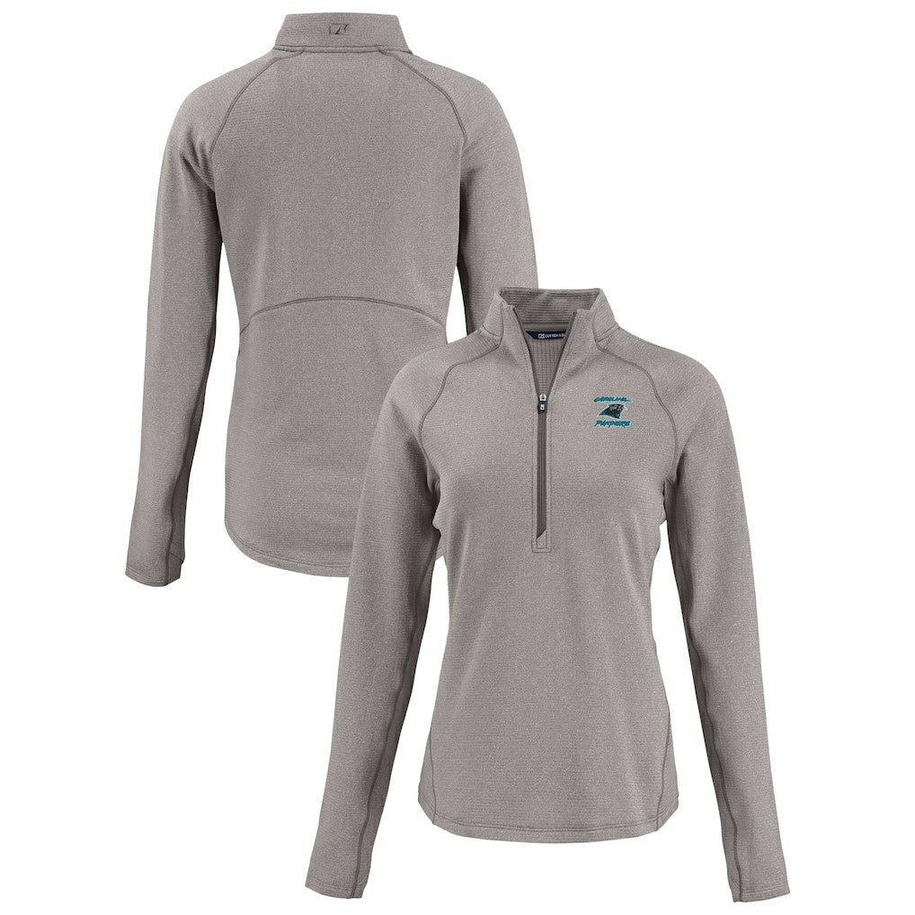 Carolina Panthers Cutter & Buck Women's Peshastin Eco Fleece Recycled Tri-Blend Raglan Half-Zip Jacket - Heather Gray for sale