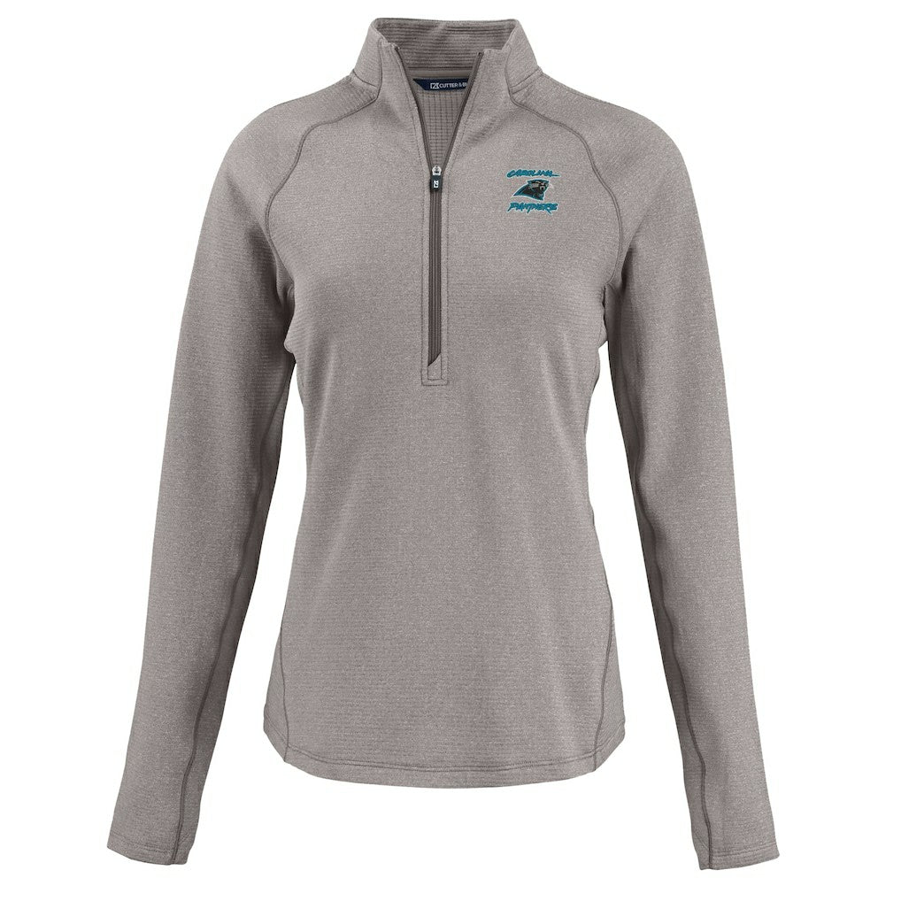 Carolina Panthers Cutter & Buck Women's Peshastin Eco Fleece Recycled Tri-Blend Raglan Half-Zip Jacket - Heather Gray for sale