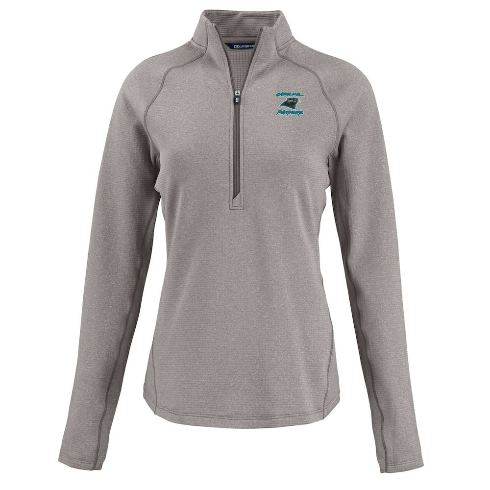 Carolina Panthers Cutter & Buck Women's Peshastin Eco Fleece Recycled Tri-Blend Raglan Half-Zip Jacket - Heather Gray for sale