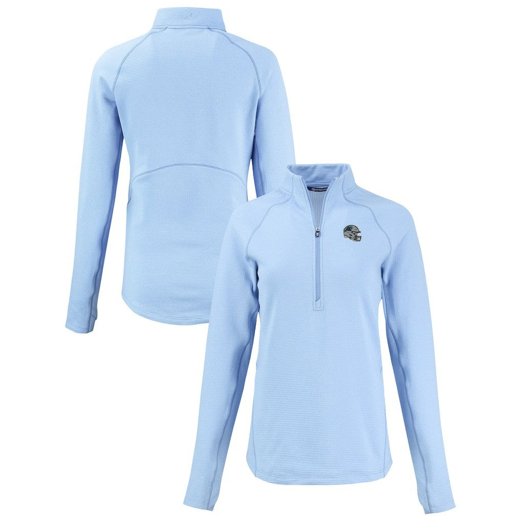Carolina Panthers Cutter & Buck Women's Peshastin Eco Fleece Recycled Tri-Blend Raglan Half-Zip Jacket - Heather Light Blue sale