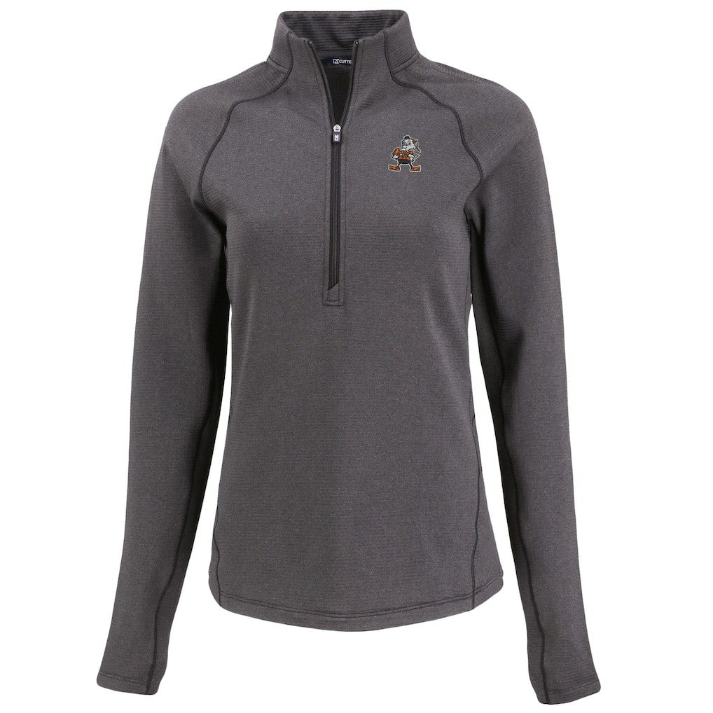 Cleveland Browns Cutter & Buck Women's Peshastin Eco Fleece Recycled Tri-Blend Raglan Half-Zip Jacket - Heather Black on sale