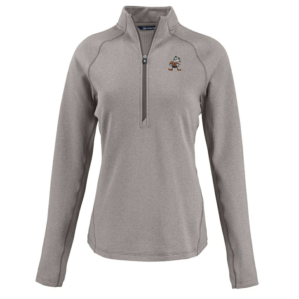 Cleveland Browns Cutter & Buck Women's Peshastin Eco Fleece Recycled Tri-Blend Raglan Half-Zip Jacket - Heather Gray online