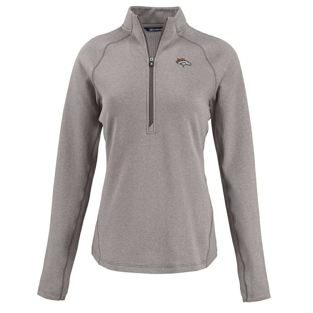 Denver Broncos Cutter & Buck Women's Peshastin Eco Fleece Recycled Tri-Blend Raglan Half-Zip Jacket - Heather Gray outlet