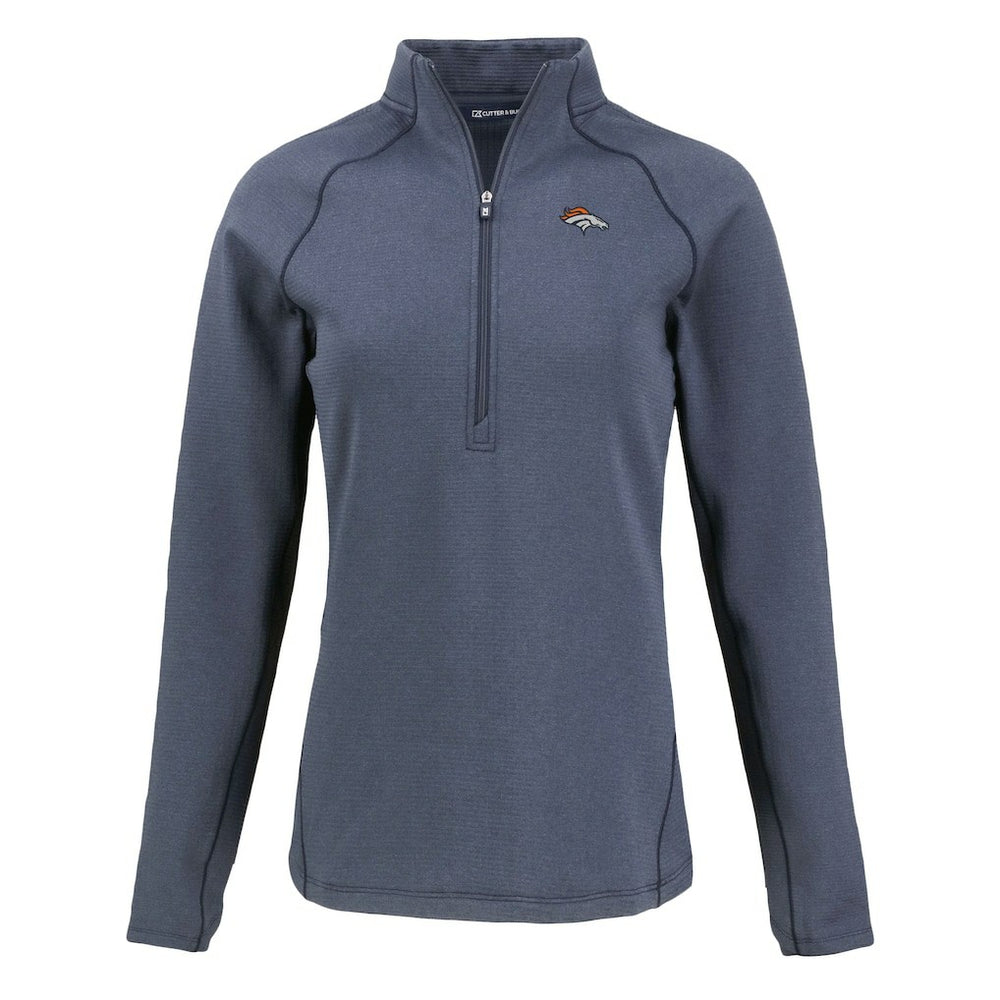 Denver Broncos Cutter & Buck Women's Peshastin Eco Fleece Recycled Tri-Blend Raglan Half-Zip Jacket - Heather Navy sale