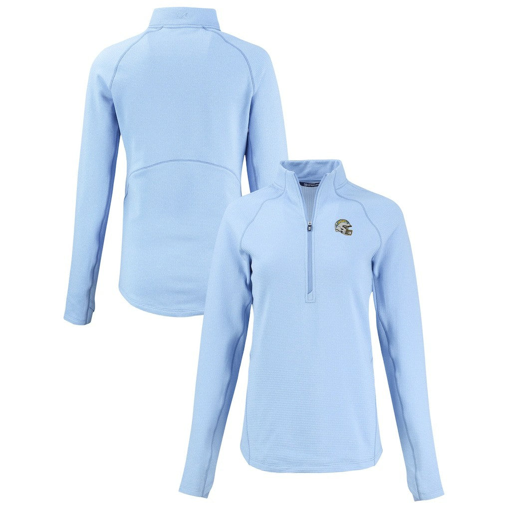 Los Angeles Chargers Cutter & Buck Women's Peshastin Eco Fleece Recycled Tri-Blend Raglan Half-Zip Jacket - Heather Powder Blue on sale