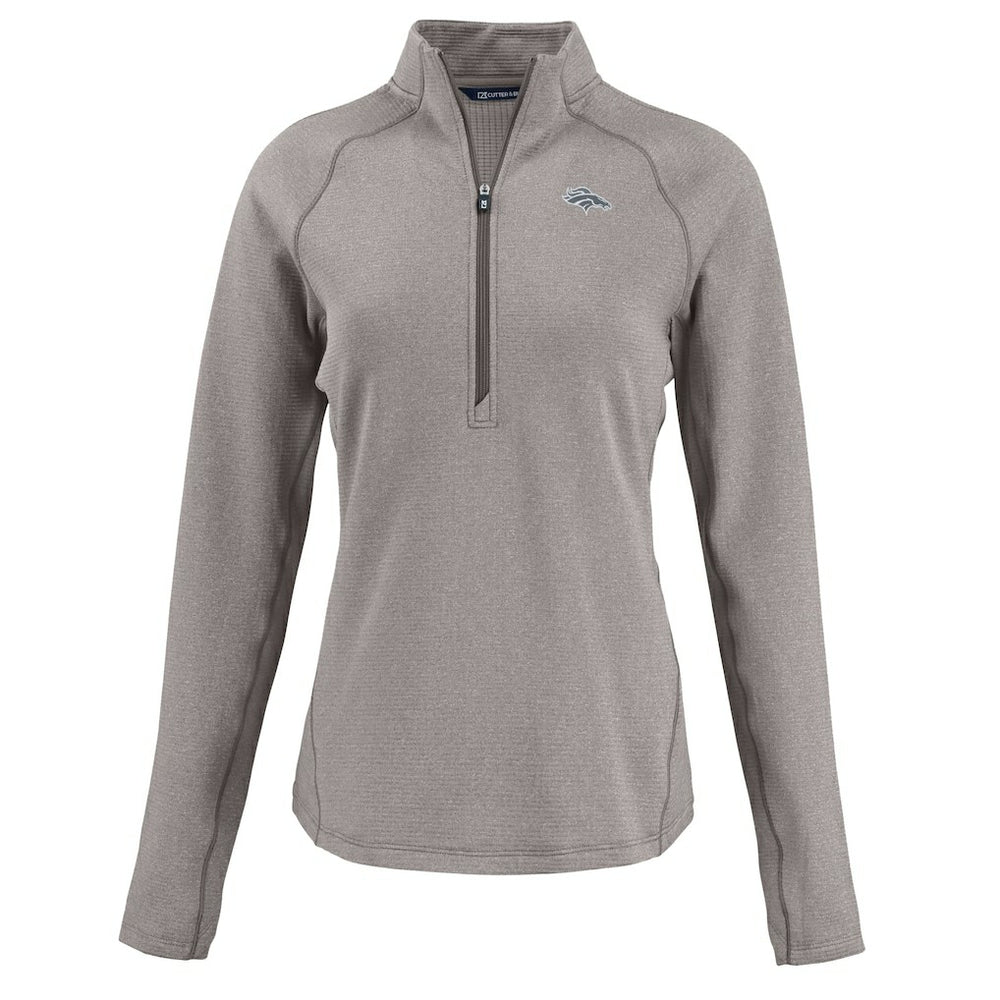 Denver Broncos Cutter & Buck Women's Peshastin Eco Fleece Recycled Tri-Blend Raglan Half-Zip Jacket - Heather Gray outlet