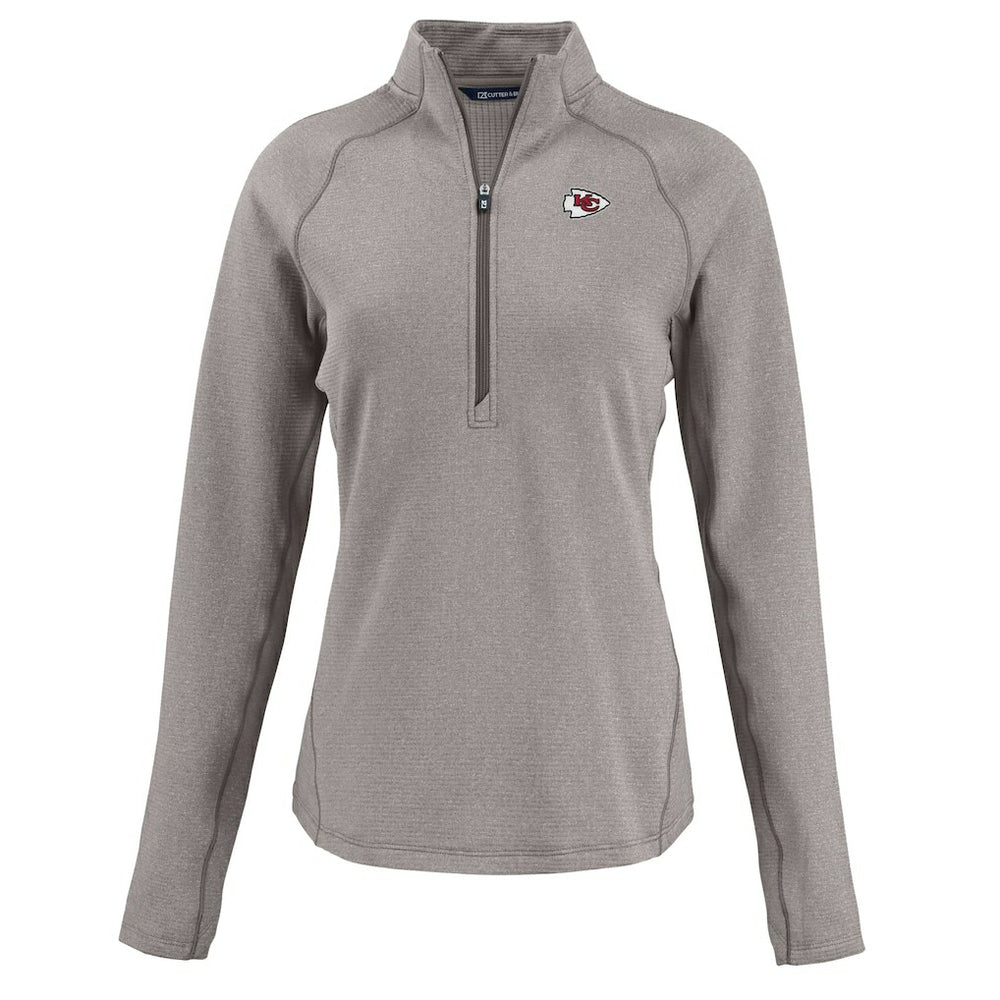 Kansas City Chiefs Cutter & Buck Women's Peshastin Eco Fleece Recycled Tri-Blend Raglan Half-Zip Jacket - Heather Gray sale