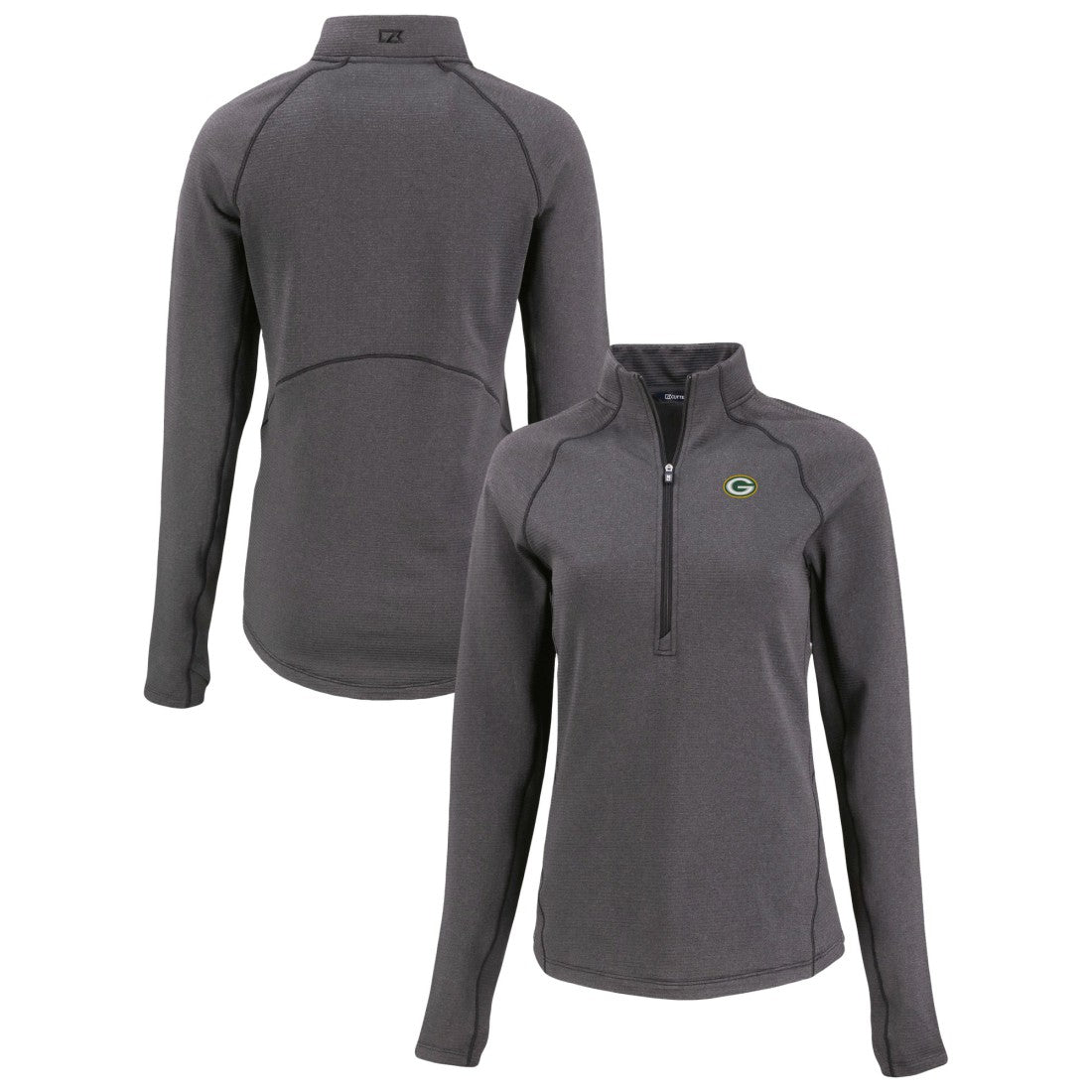 Green Bay Packers Cutter & Buck Women's Peshastin Eco Fleece Recycled Tri-Blend Raglan Half-Zip Jacket - Heather Black cheap