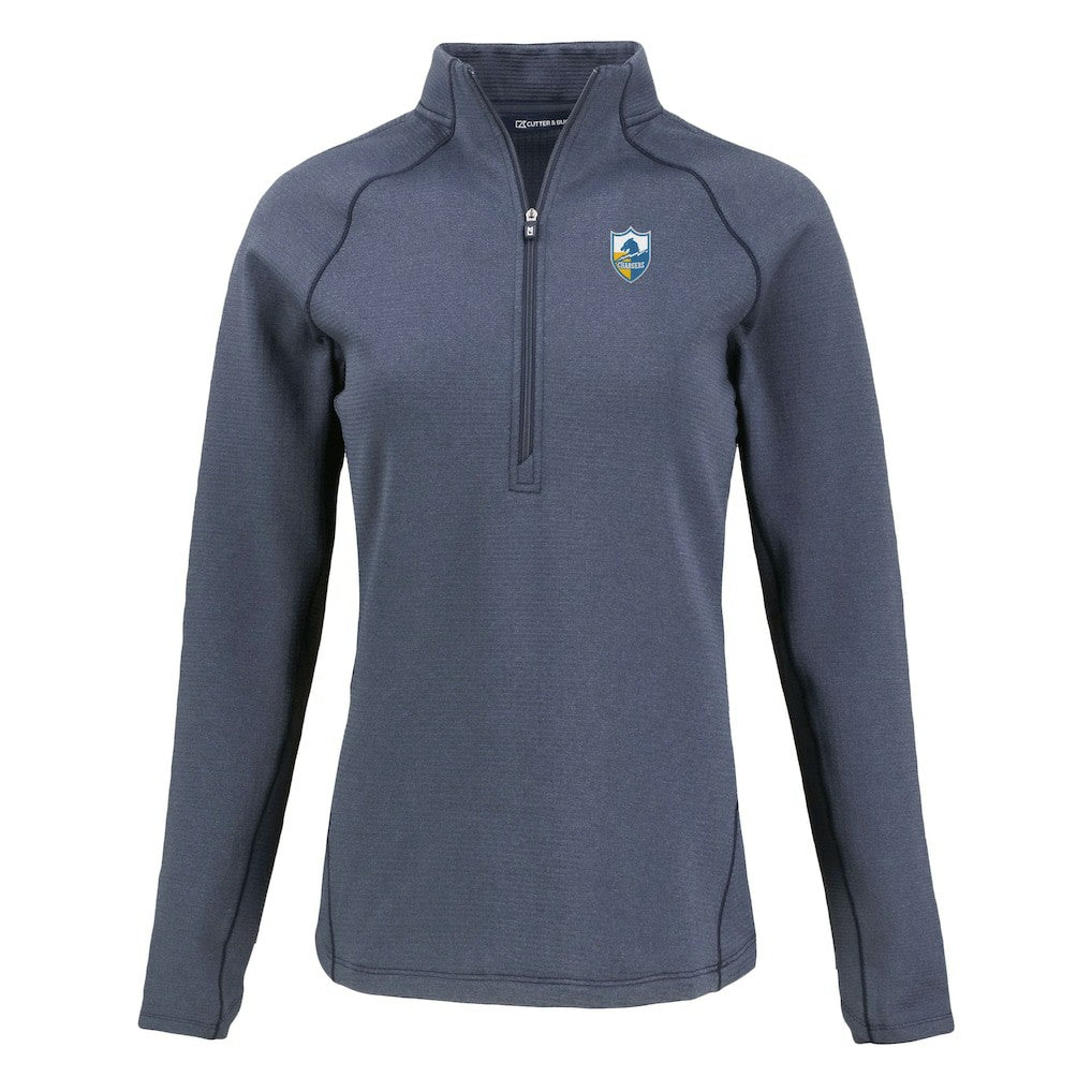 Los Angeles Chargers Cutter & Buck Women's Peshastin Eco Fleece Recycled Tri-Blend Raglan Half-Zip Jacket - Heather Navy outlet