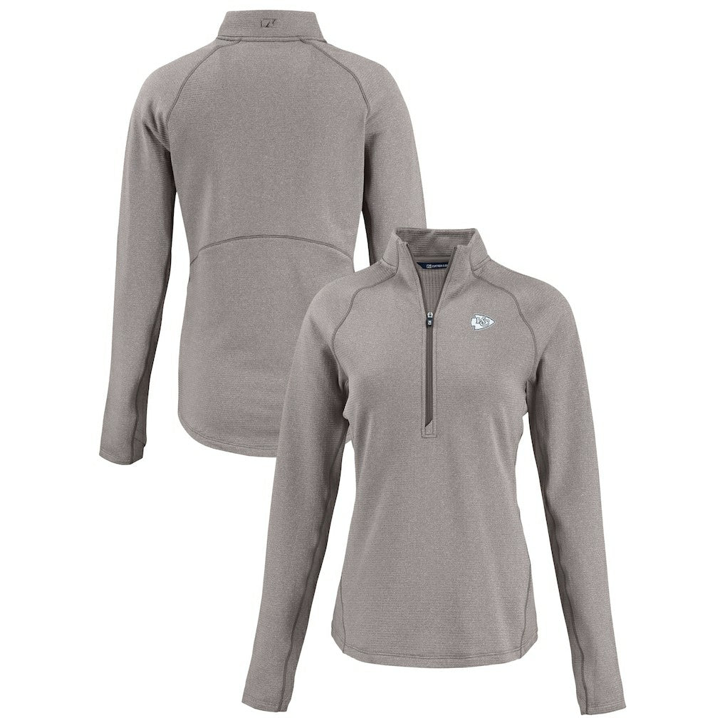 Kansas City Chiefs Cutter & Buck Women's Peshastin Eco Fleece Recycled Tri-Blend Raglan Half-Zip Jacket - Heather Gray on sale