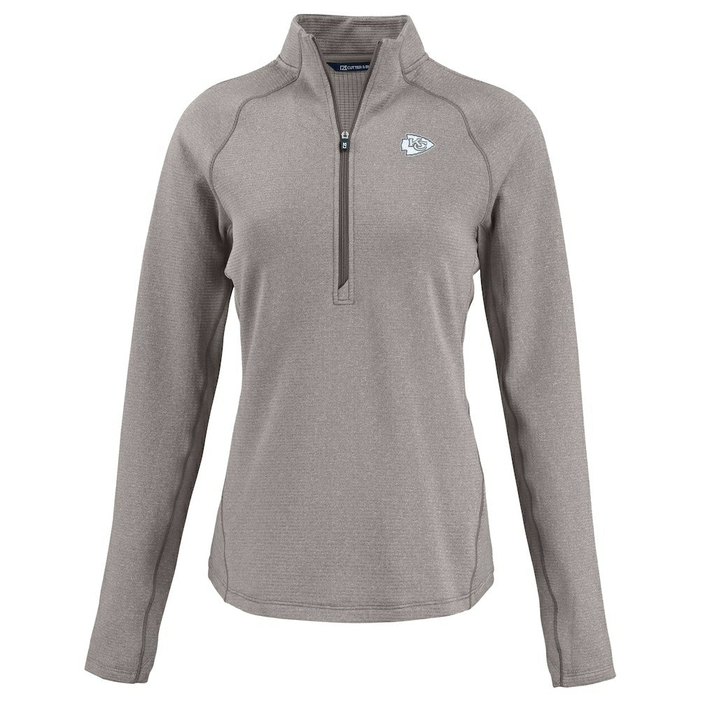 Kansas City Chiefs Cutter & Buck Women's Peshastin Eco Fleece Recycled Tri-Blend Raglan Half-Zip Jacket - Heather Gray on sale
