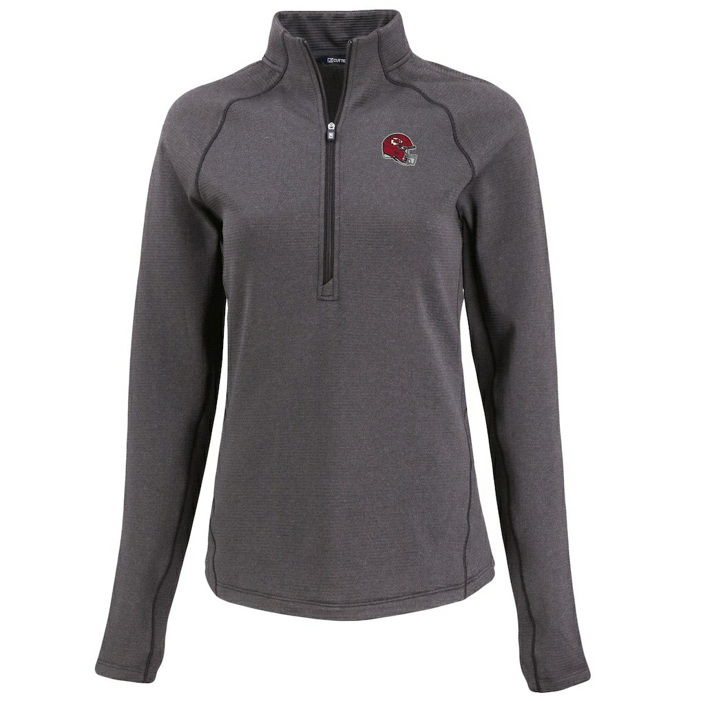 Kansas City Chiefs Cutter & Buck Women's Peshastin Eco Fleece Recycled Tri-Blend Raglan Half-Zip Jacket - Heather Black sale