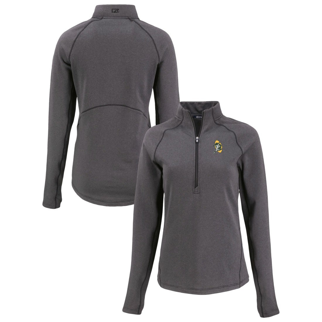 Green Bay Packers Cutter & Buck Women's Peshastin Eco Fleece Recycled Tri-Blend Raglan Half-Zip Jacket - Heather Black for sale