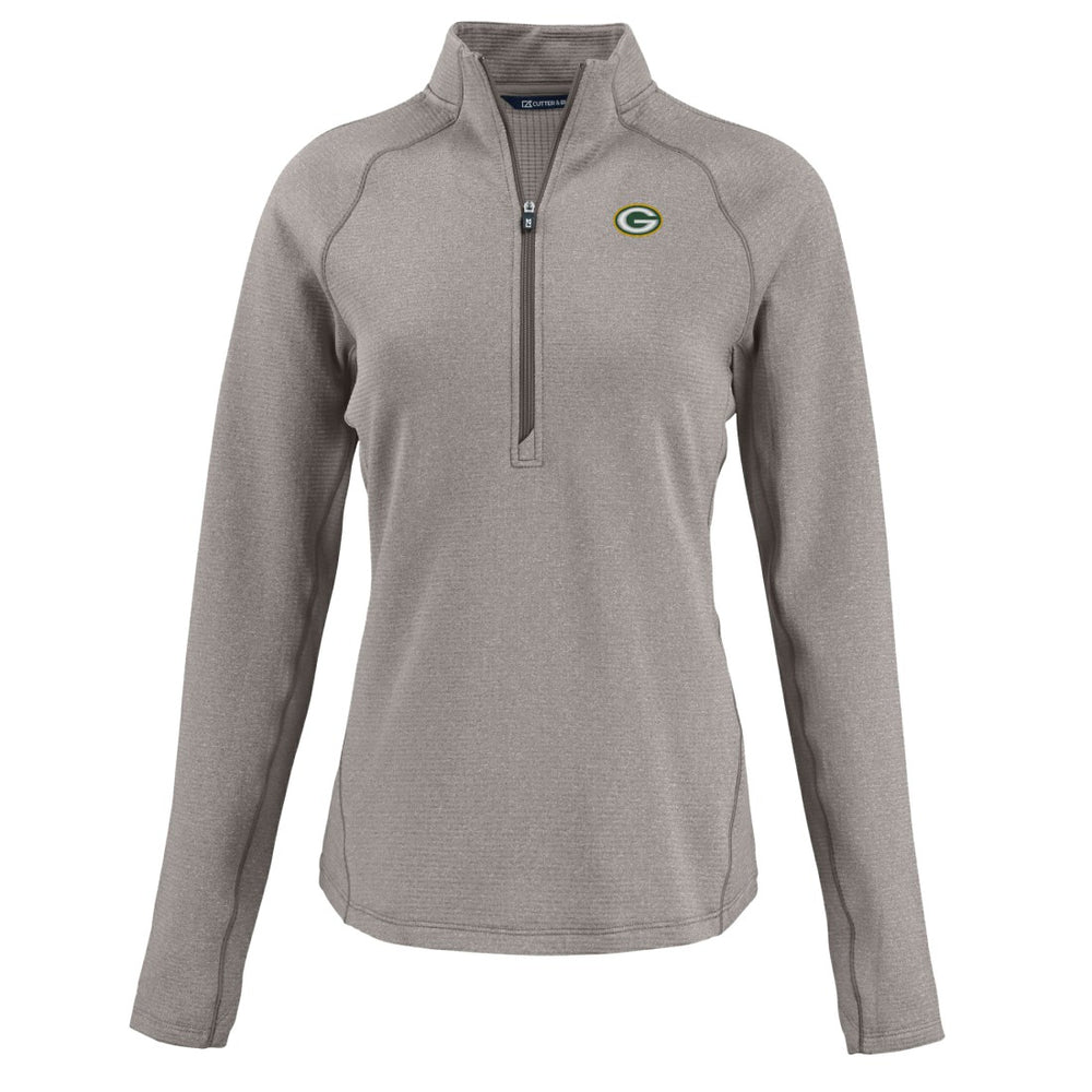 Green Bay Packers Cutter & Buck Women's Peshastin Eco Fleece Recycled Tri-Blend Raglan Half-Zip Jacket - Heather Gray on sale