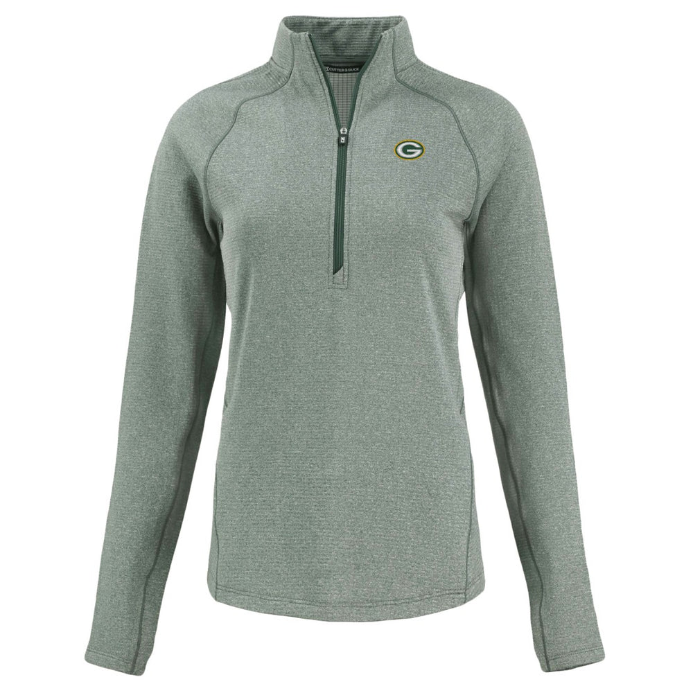 Green Bay Packers Cutter & Buck Women's Peshastin Eco Fleece Recycled Tri-Blend Raglan Half-Zip Jacket - Heather Green on sale