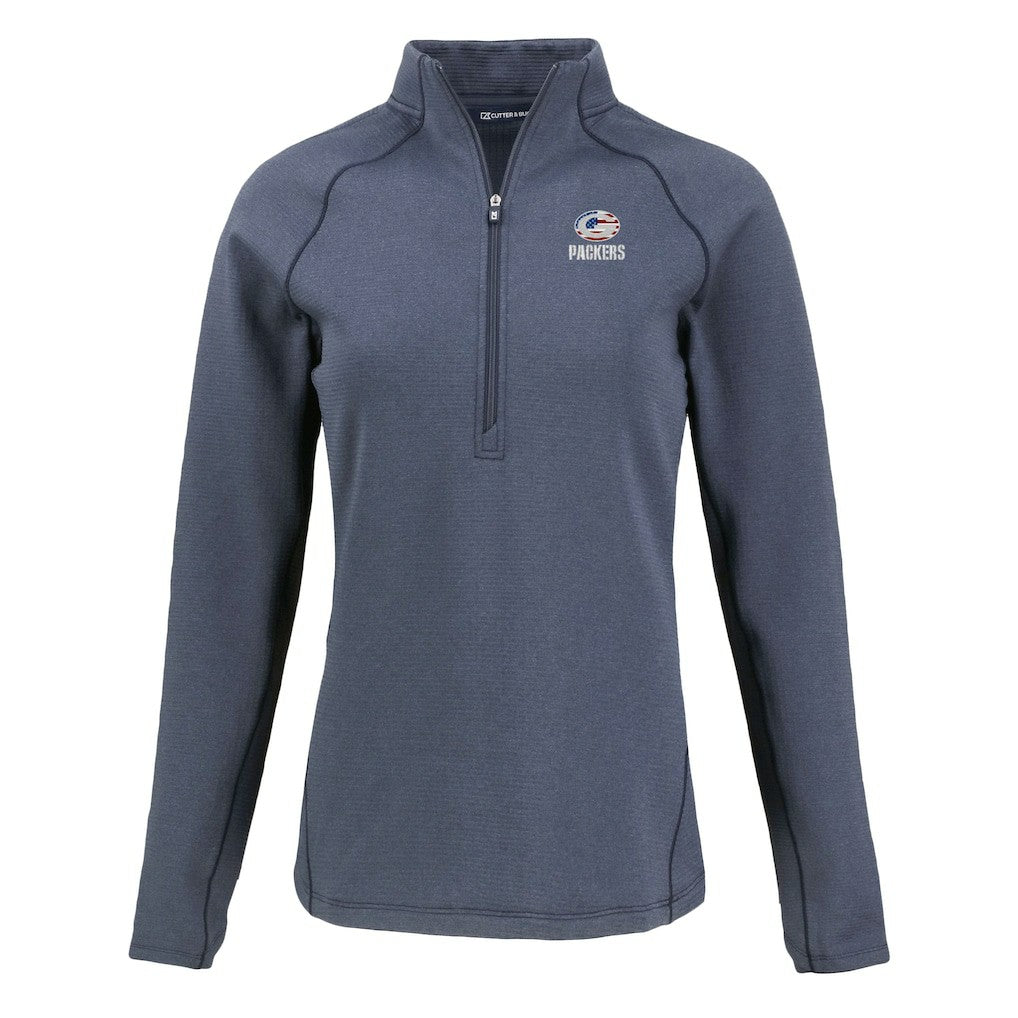 Green Bay Packers Cutter & Buck Women's Americana Peshastin Eco Fleece Recycled Tri-Blend Raglan Half-Zip Jacket - Heather Navy on sale
