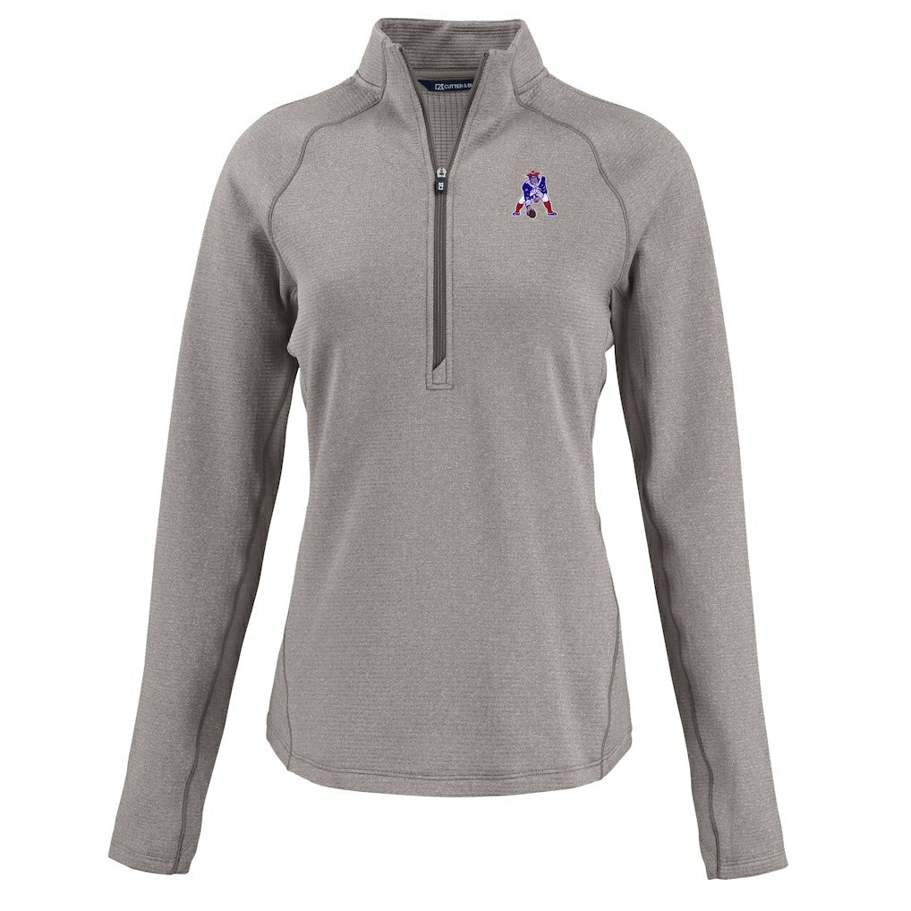 New England Patriots Cutter & Buck Women's Peshastin Eco Fleece Recycled Tri-Blend Raglan Half-Zip Jacket - Heather Gray cheap