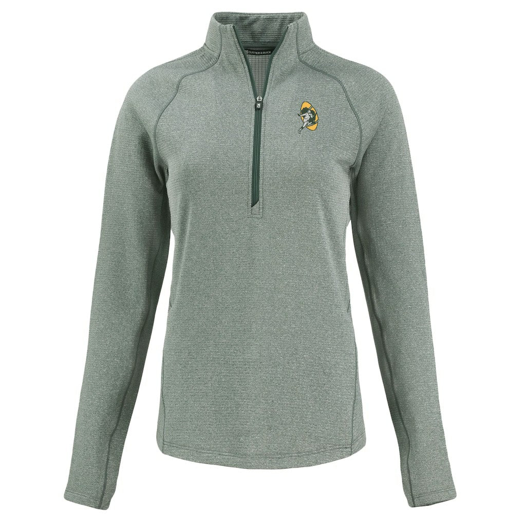 Green Bay Packers Cutter & Buck Women's Peshastin Eco Fleece Recycled Tri-Blend Raglan Half-Zip Jacket - Heather Green for sale