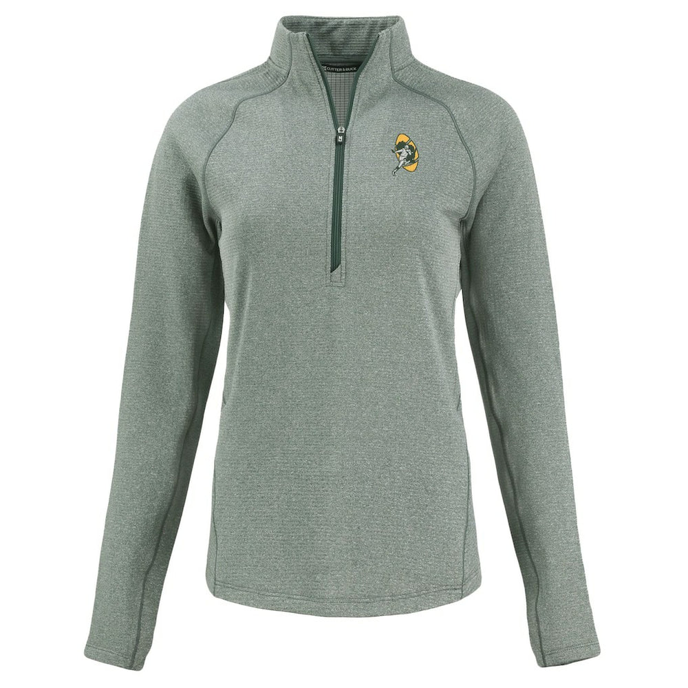 Green Bay Packers Cutter & Buck Women's Peshastin Eco Fleece Recycled Tri-Blend Raglan Half-Zip Jacket - Heather Green for sale