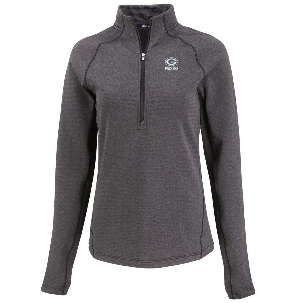 Green Bay Packers Cutter & Buck Women's Peshastin Eco Fleece Recycled Tri-Blend Raglan Half-Zip Jacket - Heather Black online